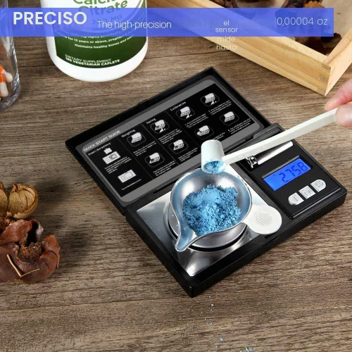 Vista 2 de Escala de miligramos de THINKSCALE 1.76 oz x 0.00 oz, escala de polvo 0.00 oz Precisión Micro báscula para pesar polvos y joyas