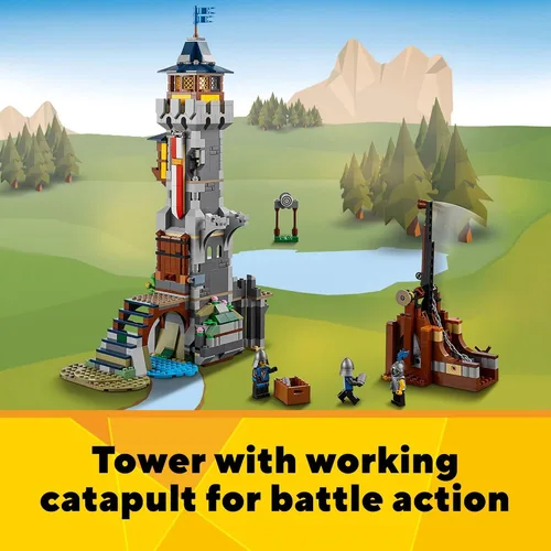 Vista 6 de LEGO Creator 3 en 1 - Juguete de castillo medieval que se transforma de castillo a torre en mercado, incluye figura de esqueleto y dragón, con 3