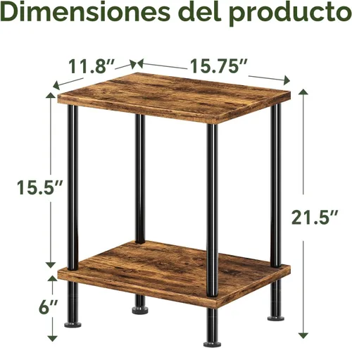 Vista 2 de Simple Trending Mesa auxiliar, mesa auxiliar pequeña para sala de estar, mesita de noche con estantes de almacenamiento de 2 niveles, marrón rústico