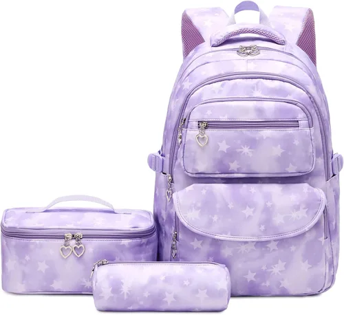 Vista 9 de Mochila escolar de 3 juegos, Pequeña margarita negra, Mediana, Mochilas Daypack