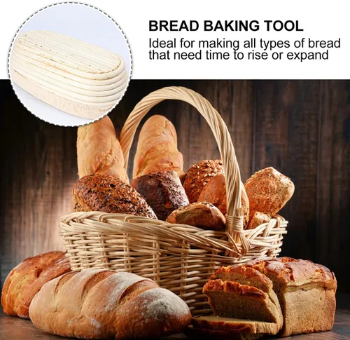 Vista 3 de Banneton - Cesta rectangular de ratán natural, herramienta para hornear pan con forro de tela extraíble para panes artesanales para masa madre