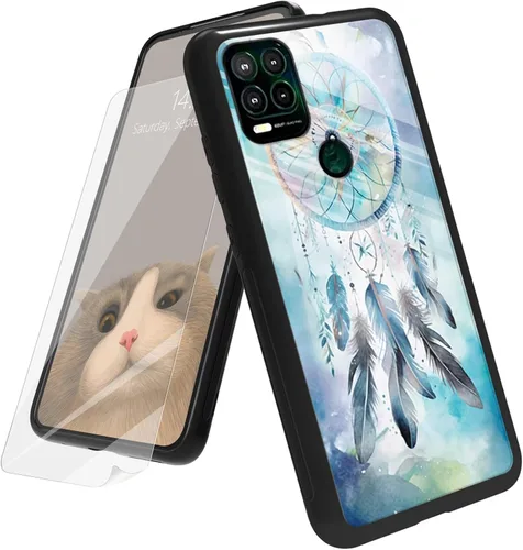 Vista 53 de Funda para Motorola Moto G Play 4G 2024 con protector de pantalla, parte trasera de vidrio templado + funda de silicona suave TPU absorción