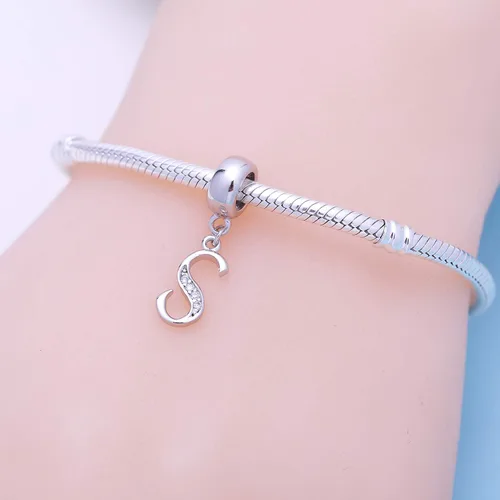 Vista 123 de ABUN Abalorio de plata de ley 925 con letra A a la Z, espaciador de inicial, con circonita cúbica transparete colgante, auténtica, para pulseras