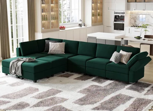 Vista 15 de Belffin Sofá modular en forma de U de gran tamaño con tumbonas dobles reversibles de terciopelo con almacenamiento, color negro