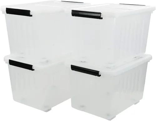 Vista 8 de Caja de almacenamiento de plástico transparente de 30 L con ruedas, paquete de 4 contenedores de plástico transparente Ultra-durable latching