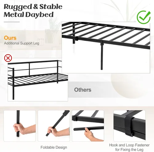 Vista 4 de Giantex Sofá cama individual con nido, sofá cama de metal tamaño individual con nido extraíble con 4 ruedas, sofá cama con soporte de listones