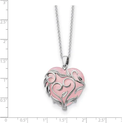 Vista 3 de Collar de plata de ley y cuarzo rosa con corazón generoso de 18.0in estilo QSX263