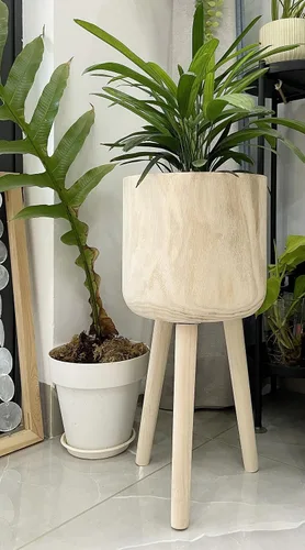 Vista 2 de RISEON - Maceta de madera moderna de mediados de siglo hecha a mano, soporte rústico para plantas de interior, maceta grande (grande)