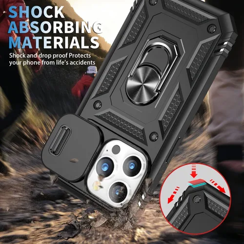 Vista 5 de Fetrim Funda para iPhone 14 Pro Max, Funda de teléfono con soporte de anillo de rotación para Apple iPhone 14 Pro Max - Negro