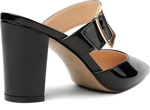 Vista 5 de MODENCOCO Sandalias de tacón alto con correa de patente y puntera puntiaguda para mujer, 3.5 pulgadas