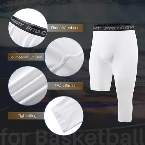 Vista 4 de Koalarun Mallas de compresión de una pierna para baloncesto para hombre 34 Capri Sports Leggings Pantalones de entrenamiento atlético, capas base