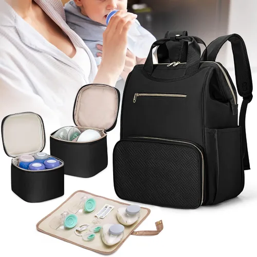 Vista 7 de Fasrom Mochila portátil para extractor de leche con enfriador y bolsa, compatible con bombas manos libres Momcozy Medela y Elvie, color negro