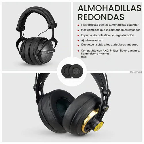 Vista 4 de Brainwavz repuesto de almohadilla redondas con espuma viscoelástica, para audífonos, para Sennheiser, AKG, HifiMan, ATH, Philips, Fostex, Sony. Negro