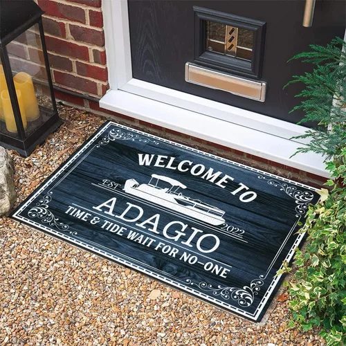 Vista 29 de Tapete náutico personalizado con nombre personalizado, alfombra de bienvenida para yate, puerto deportivo, muelle o retiro en el lago, tapete