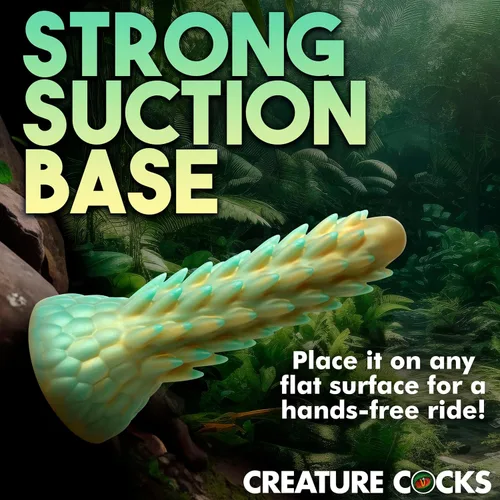 Vista 4 de CREATURE COCKS Consolador de silicona para reptiles puntiagudos para hombres, mujeres y parejas. Firme y flexible, base de succión fuerte