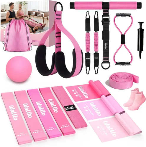 Vista 10 de WALITO 15 PCS Pilates Kit, Adjustable Pedal Resistance Band with Handle, Figure 8 Resistance Band for Exercise Women, At Home Workout Equipment Set