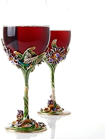 Vista 3 de Juego de 2 copas de vino pintadas artesanalmente esmaltadas con libélula