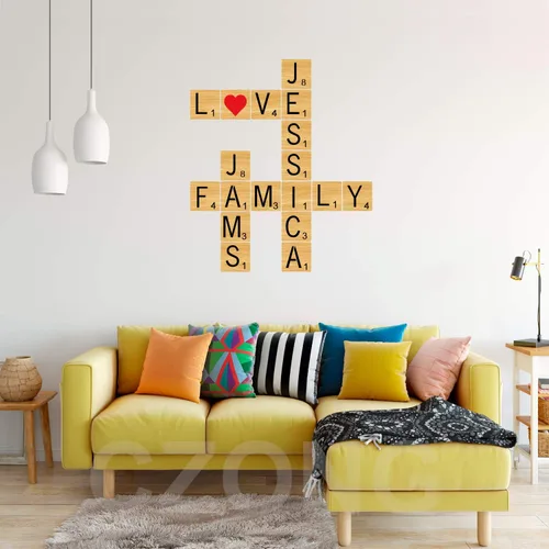 Vista 5 de 30 piezas de 3 pulgadas estilo Scrabble letras con 60 piezas de madera cuadrada sin terminar de 3 pulgadas para decoración del hogar y proyectos