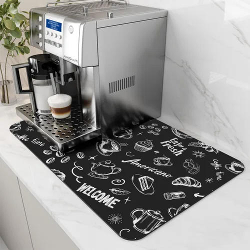 Vista 14 de AMOAMI Tapete de café absorbente con parte trasera de goma para secar platos para encimera de cocina, accesorios de bar para debajo de la cafetera