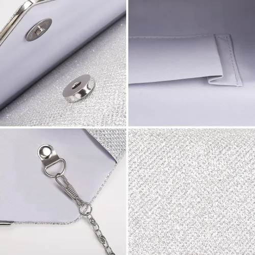 Vista 5 de Larcenciel Monederos de mano para mujer, bolsa de noche brillante con cadena desmontable, Purpurina