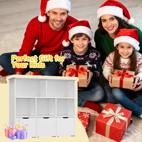 Vista 8 de Teckid Estantería para niños y almacenamiento de juguetes, organizador de juguetes con 3 contenedores móviles y 5 cubos abiertos, almacenamiento