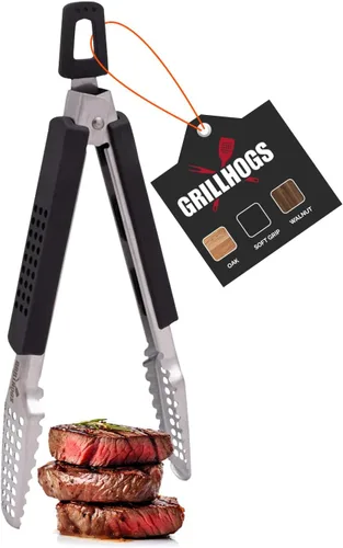 Vista 12 de Pinzas para barbacoa de acero inoxidable 18/0 de 9 pulgadas con mango ergonómico de madera de roble real para cocinar, accesorio duradero
