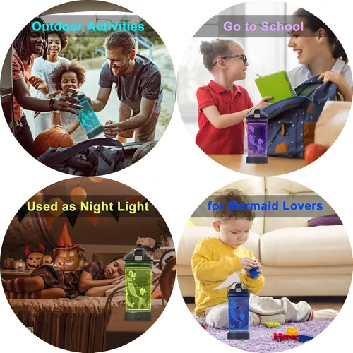 Vista 5 de YuanDian Botella de agua iluminada para niños con diseño de sirena 3D, 14 onzas, Tritan libre de BPA, ecológica, tazas de bebida frescas, regalo
