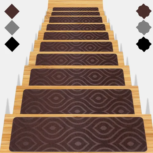 Vista 11 de Peldaños de escalera para escalones de madera, 15 unidades, 8 x 30 pulgadas, alfombras antideslizantes para interiores, para niños, ancianos