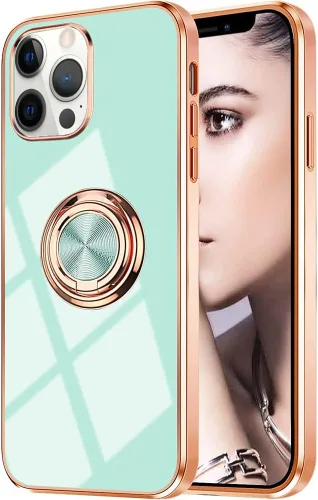 Vista 69 de Compatible con iPhone 11 Kickstand, anillo de rotación de 360 grados integrado con borde de oro rosa brillante que funciona con soporte magnético