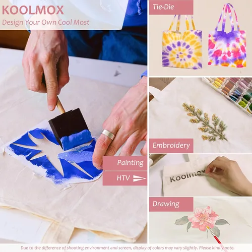 Vista 5 de Koolmox Bolsas de lona con cremallera, paquete de 6 bolsas de algodón de 17 x 14 pulgadas con parte inferior plana, bolsas de compras reutilizables