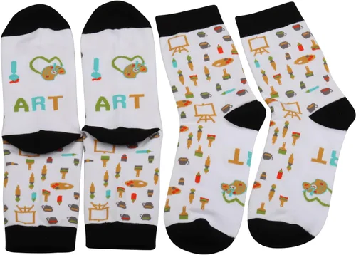 Vista 4 de MBMSO Calcetines de artista de pintura, 2 pares de calcetines con texto en inglés "I Love Art", regalo para amantes del arte, profesores
