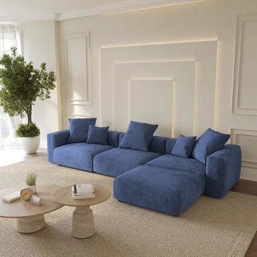 Vista 43 de WJShome Cloud Couch Sofá Seccional Modular, Sofá en Forma de L de 102 pulgadas con Otomana, Sofá de Pana Beige de 3 Asientos, Sofá Seccional