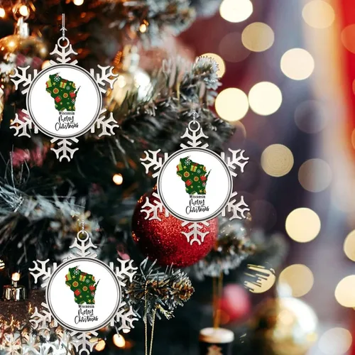 Vista 4 de Adorno de Navidad de Wisconsin, adornos de metal de copo de nieve de Wisconsin para árbol de Navidad, adorno colgante de regalo de recuerdo de 50