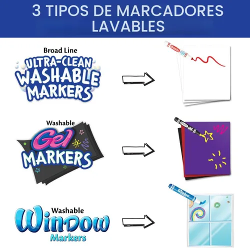 Vista 4 de Marcadores Crayola lavables, amplia línea, 64 unidades, Variados