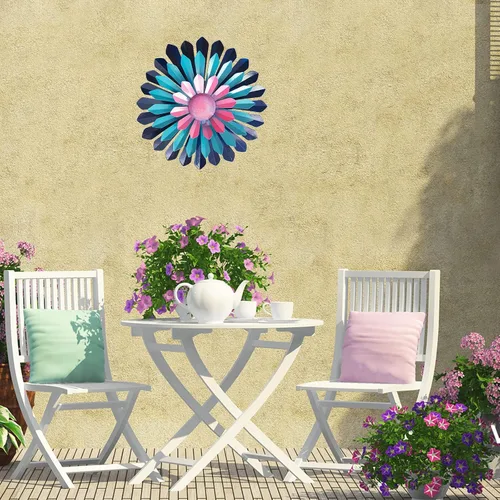 Vista 2 de LITIALLY Arte de pared de flores de metal de 12 pulgadas, decoración de jardín, bonitas flores, decoración de pared de baño, para colgar en el patio