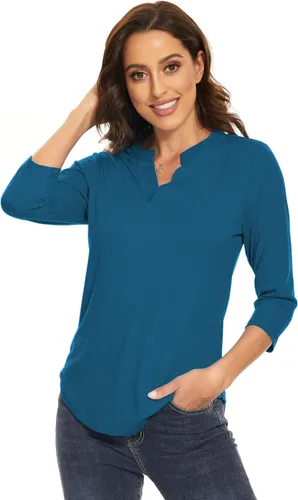Vista 2 de Camisas de manga 34 para mujer, camisetas con cuello en V, blusas de trabajo