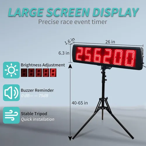 Vista 3 de LUCKY TIME Reloj de carreras con trípode, pantalla digital LED con función de contador puede hasta 999999