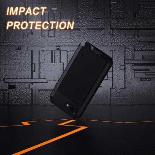 Vista 2 de Lanhiem Funda para iPhone 7 Plus/8 Plus, resistente a los golpes, [Tough Armour], funda de metal con protector de pantalla integrado, funda Negro
