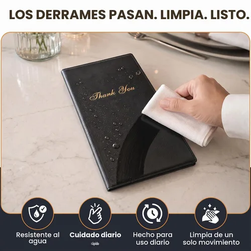 Vista 6 de Presentador de cuenta para comensales con frase "Thank you" en dorado - 5.5" x 10", Estándar