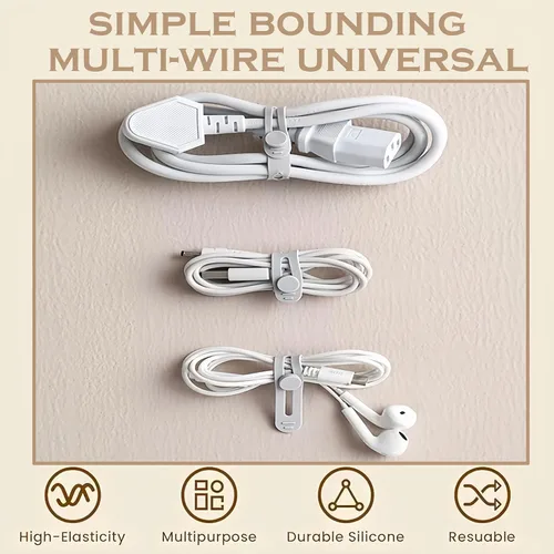Vista 5 de Organizador de Cables de Datos, Nuevos Organizadores de Cables de Silicona Reutilizables, 106mm Organizador de Cables Elástico Multiusos