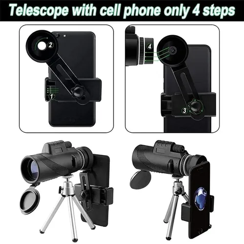 Vista 2 de Monocular with Smartphone Holder and Adjustable Tripod for Mobile Phone Bird Watching Hiking,Monocular Telescope, 12x50 High Power IPX5
