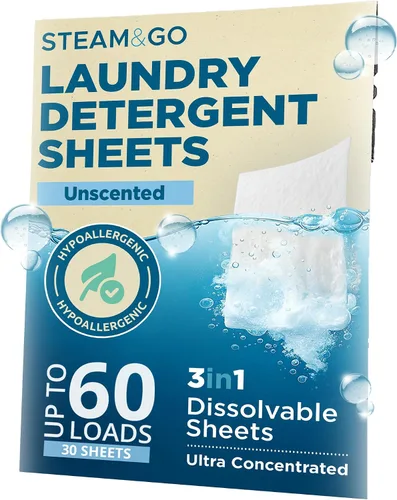 Vista 9 de Steam & Go 5 en 1 Premium+ Hojas de detergente solubles para ropa – aroma de hotel boutique, 30 unidades Premium y soluble