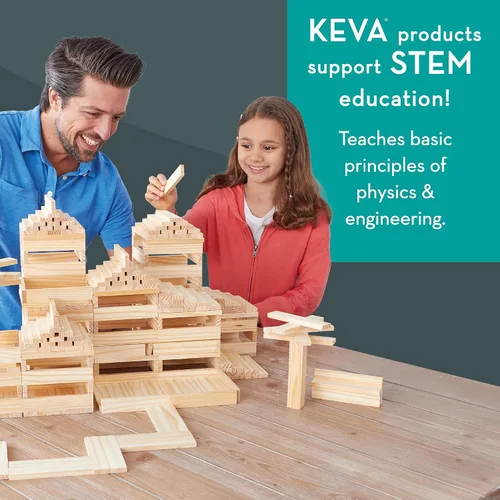 Vista 5 de MindWare KEVA Contraptions, juego de construcción de bloques de madera, kit de carrera de mármol, incluye 2 bolas - 400 tablones