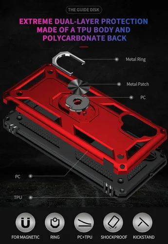 Vista 4 de Funda para Galaxy A32 4G, SM-A325F SM-A325M con protector de pantalla de vidrio templado, [grado militar] [anillo de metal] [soporte magnético]