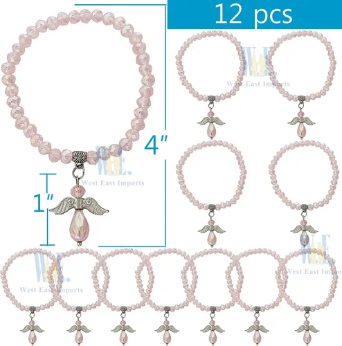 Vista 2 de WE Pulsera con dije de ángel de cristal rosa 12 piezas - Bautizo favor/Bautizo/Recuerdos de Bautizo/Quinceañera/Baby Shower, Cristal, cristal