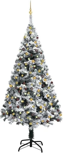 Vista 11 de 6.5ft Flocked Artificial Christmas Tree with LED Lights and Decorations, Realistic PVC Branches, Adjustable Steel Stand for Indoor Holiday Decor