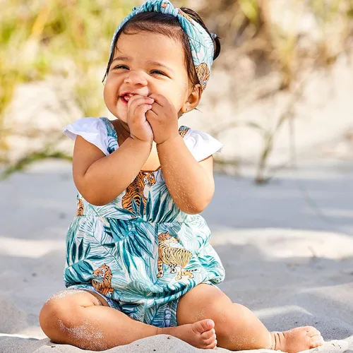 Vista 2 de HonestBaby Conjunto de body de 3 piezas con diseño de burbujas para bebé, mameluco y diadema