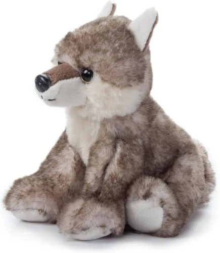 Vista 2 de The Petting Zoo Peluche de lobo de madera, regalos para niños, animales salvajes de Onez Babiez, juguete de peluche de lobo de 6 pulgadas