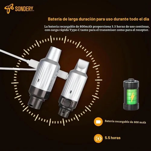 Vista 5 de Sondery Transmisor y receptor XLR inalámbrico UHF profesional, sistema de micrófono inalámbrico de 7 canales para transmisión estable, rango de 165