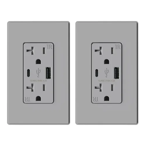 Vista 46 de ELEGRP Cargador USB de pared, receptáculo USB con puertos USB tipo A y tipo C, enchufe dúplex de 15 amperios resistente a manipulaciones NEMA 5-15R